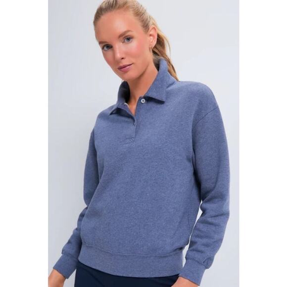 Tuckernuck Sport Heathered Indigo Perry Pullover Small Cotton Golf Preppy Casual - Picture 1 of 16